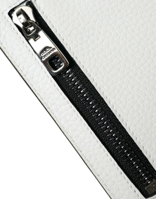 Dolce & Gabbana White Calf Leather Lanyard Logo Card Holder Wallet - ClickThatClicks 