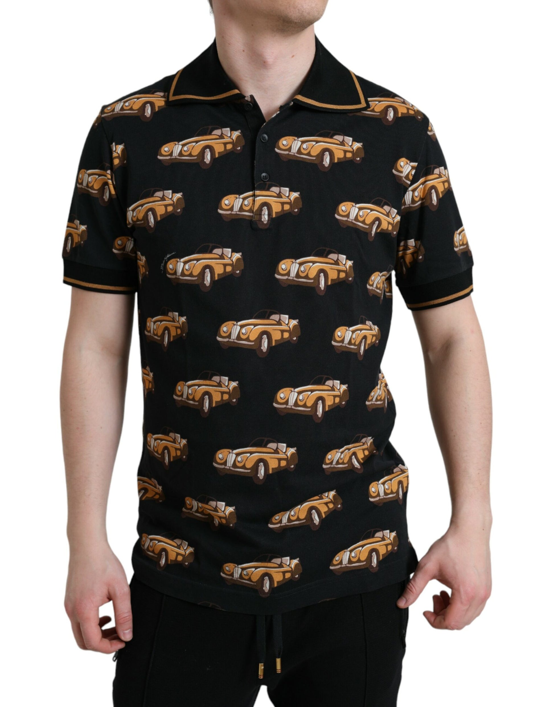 Dolce & Gabbana Black Car Print Short Sleeve Polo T-shirt - ClickThatClicks 