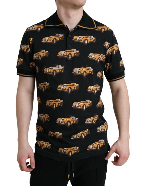 Dolce & Gabbana Black Car Print Short Sleeve Polo T-shirt - ClickThatClicks 