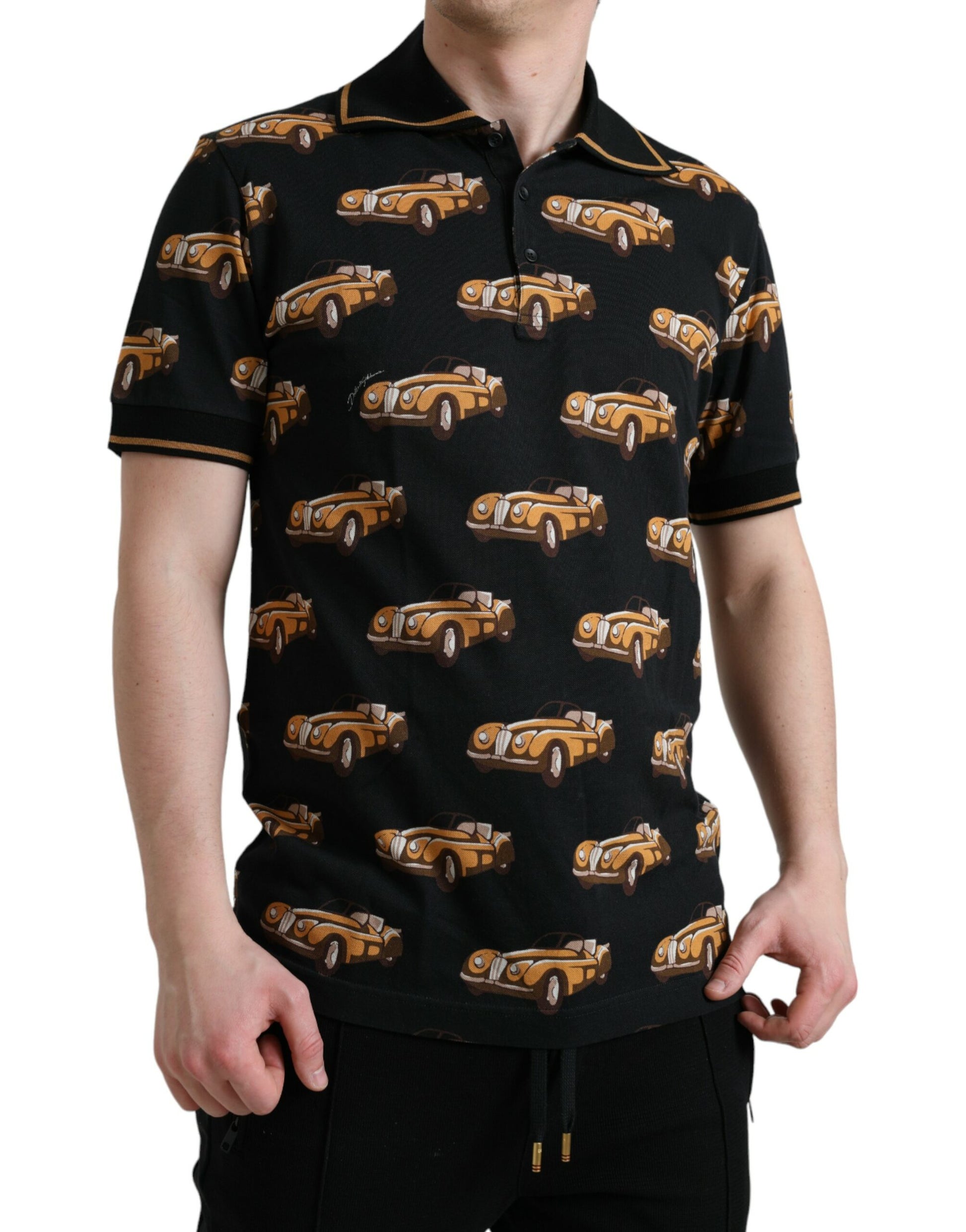 Dolce & Gabbana Black Car Print Short Sleeve Polo T-shirt - ClickThatClicks 