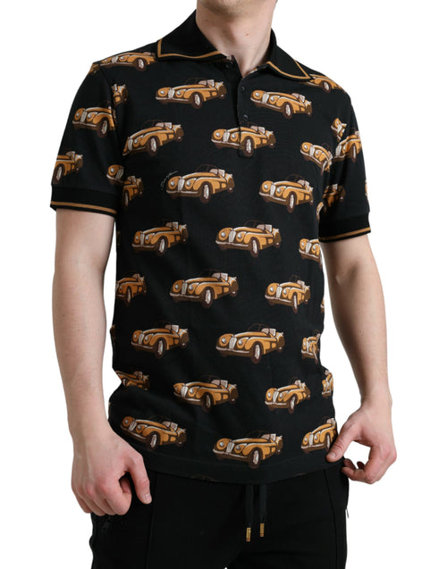 Dolce & Gabbana Black Car Print Short Sleeve Polo T-shirt - ClickThatClicks 