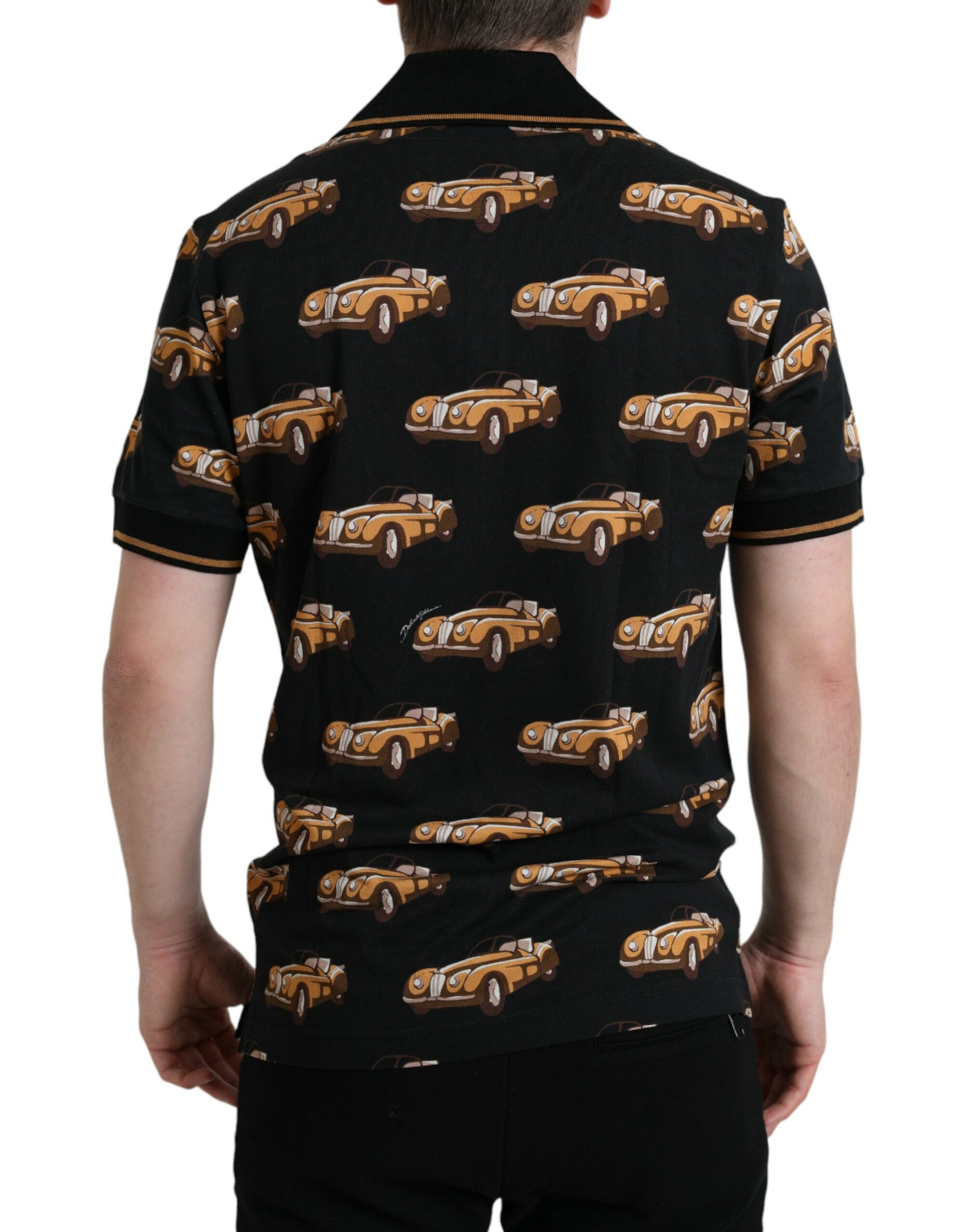 Dolce & Gabbana Black Car Print Short Sleeve Polo T-shirt - ClickThatClicks 