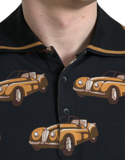 Dolce & Gabbana Black Car Print Short Sleeve Polo T-shirt - ClickThatClicks 