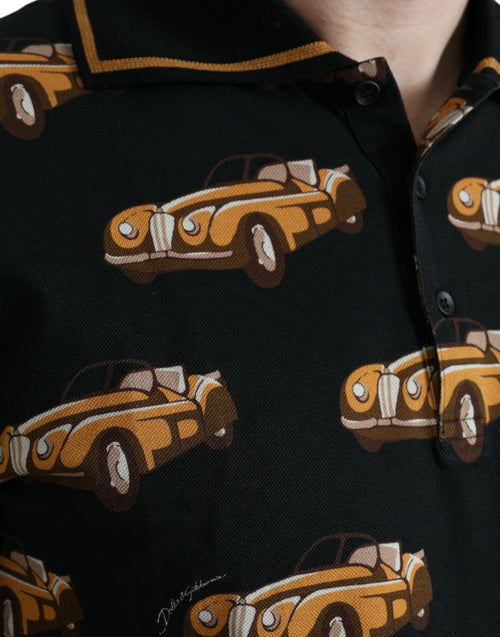 Dolce & Gabbana Black Car Print Short Sleeve Polo T-shirt - ClickThatClicks 
