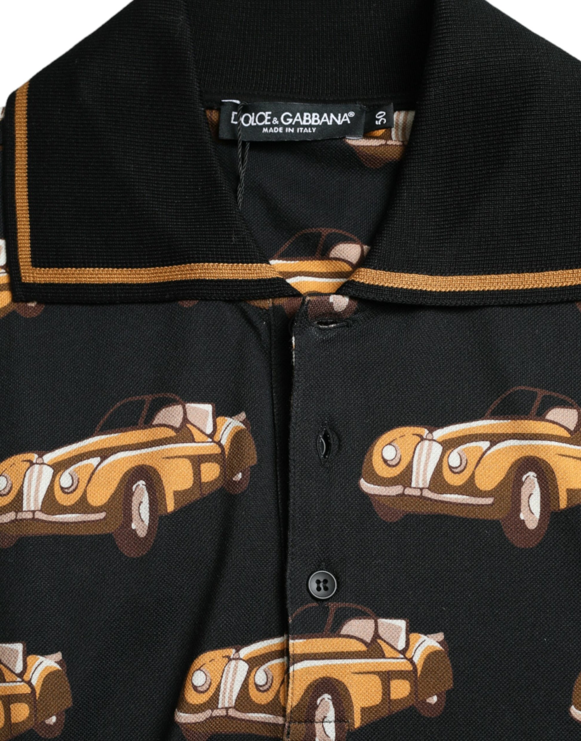 Dolce & Gabbana Black Car Print Short Sleeve Polo T-shirt - ClickThatClicks 
