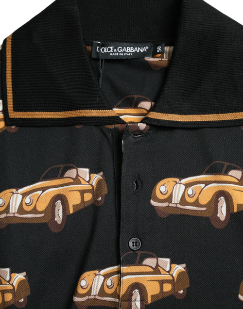 Dolce & Gabbana Black Car Print Short Sleeve Polo T-shirt - ClickThatClicks 