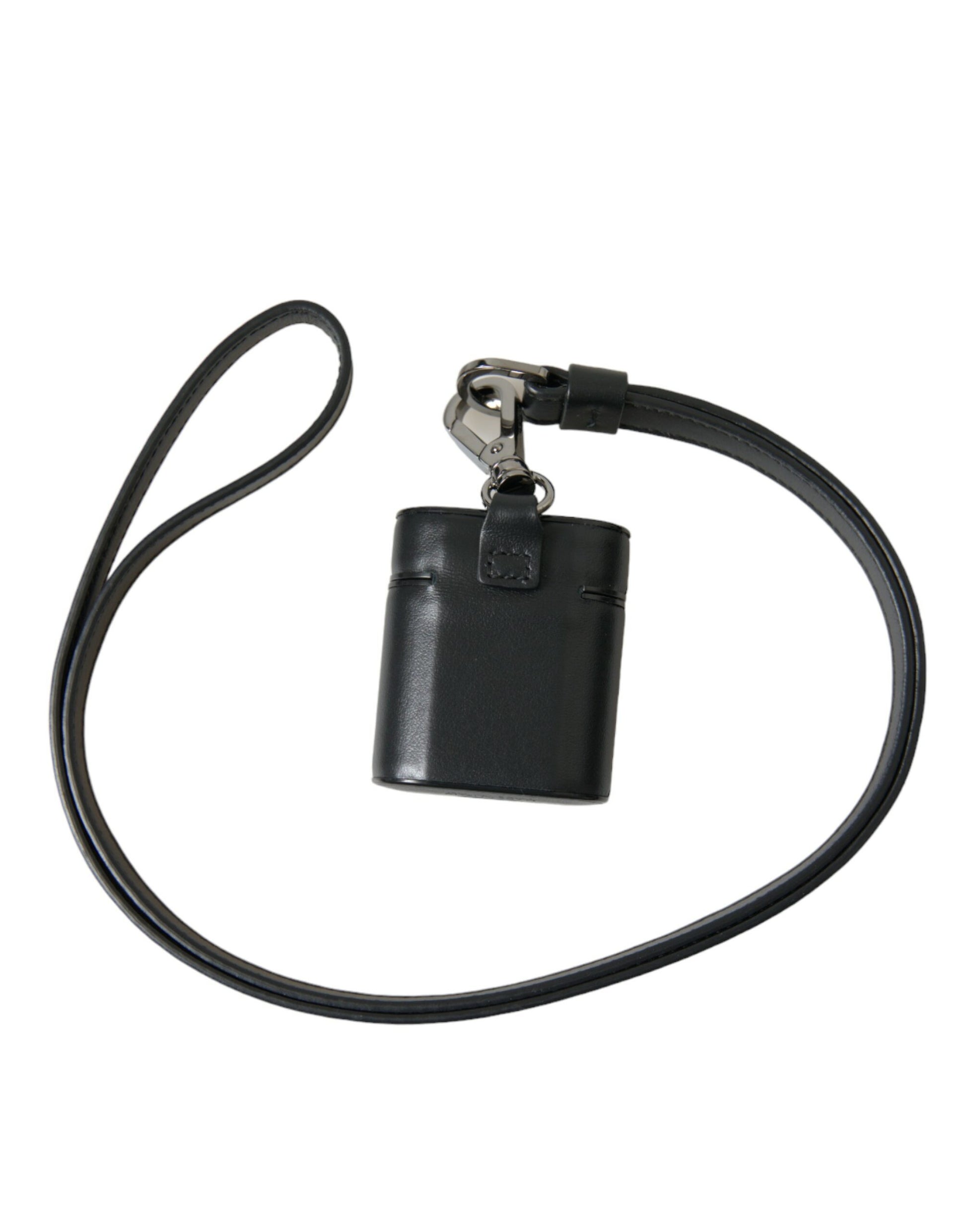 Dolce & Gabbana Black Leather Strap Silver Metal Logo Printed Airpods Case - ClickThatClicks 