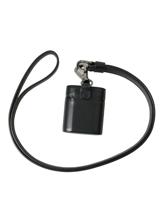 Dolce & Gabbana Black Leather Strap Silver Metal Logo Printed Airpods Case - ClickThatClicks 