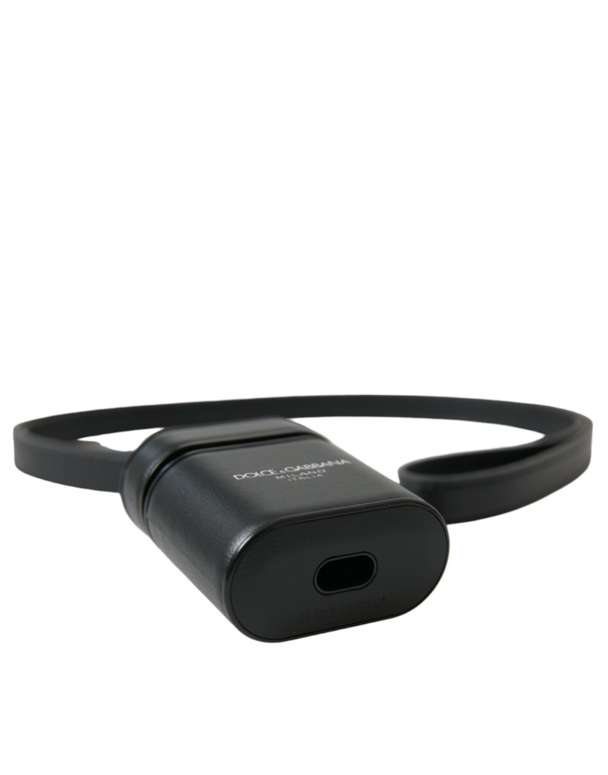 Dolce & Gabbana Black Leather Strap Silver Metal Logo Printed Airpods Case - ClickThatClicks 
