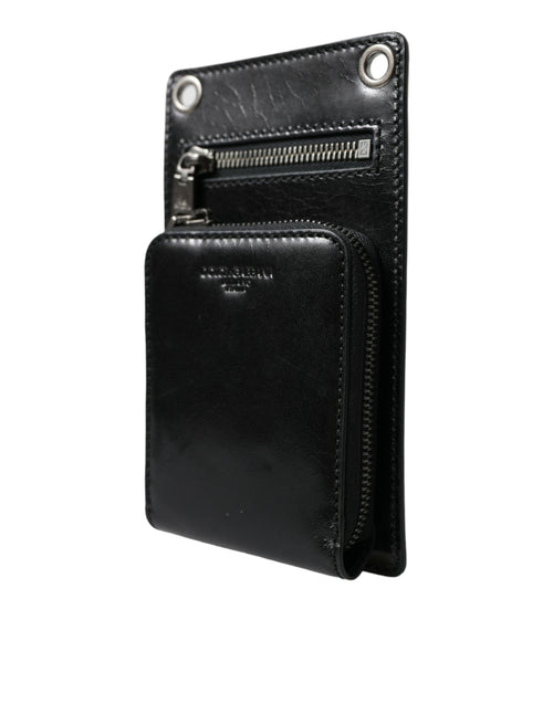 Dolce & Gabbana Wallet Black Horse Leather Zip Logo Cross Body Phone Slot - ClickThatClicks 
