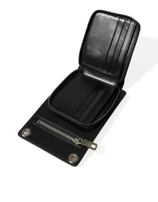 Dolce & Gabbana Wallet Black Horse Leather Zip Logo Cross Body Phone Slot - ClickThatClicks 
