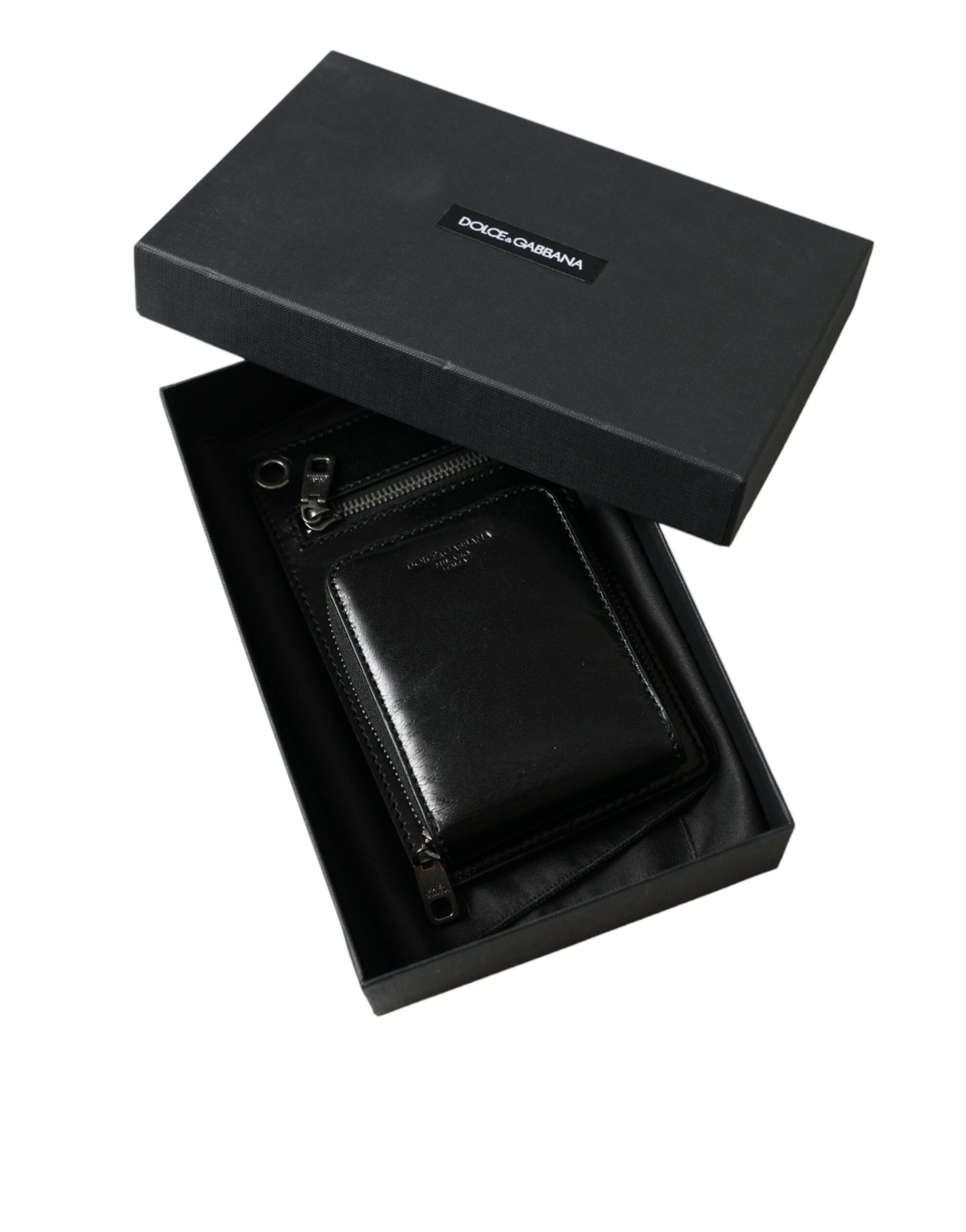 Dolce & Gabbana Wallet Black Horse Leather Zip Logo Cross Body Phone Slot - ClickThatClicks 