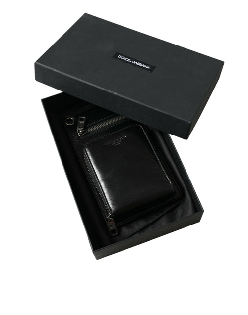 Dolce & Gabbana Wallet Black Horse Leather Zip Logo Cross Body Phone Slot - ClickThatClicks 