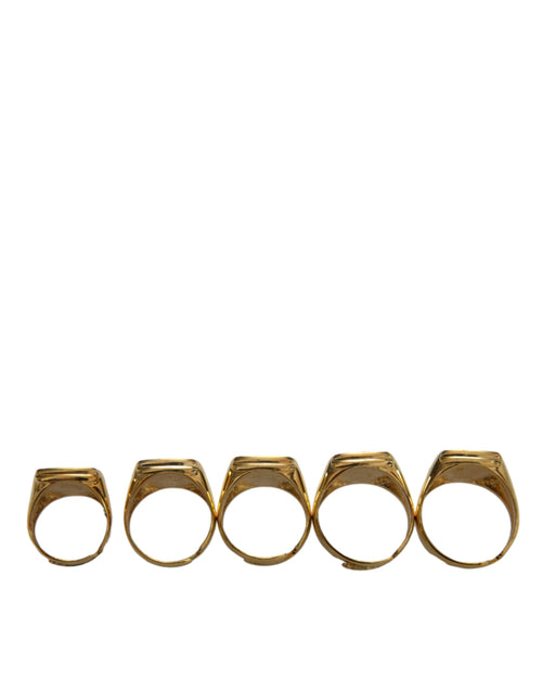 Dolce & Gabbana Gold Brass ROYAL Enamel Set of 5 Ring - ClickThatClicks 