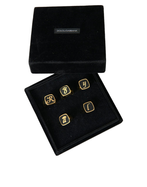Dolce & Gabbana Gold Brass ROYAL Enamel Set of 5 Ring - ClickThatClicks 