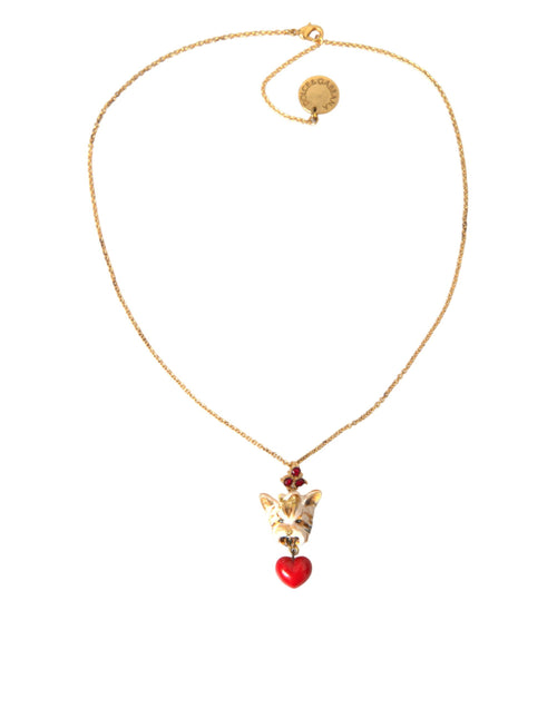 Dolce & Gabbana Gold Brass Chain Dog Heart Pendant Charm Necklace - ClickThatClicks 