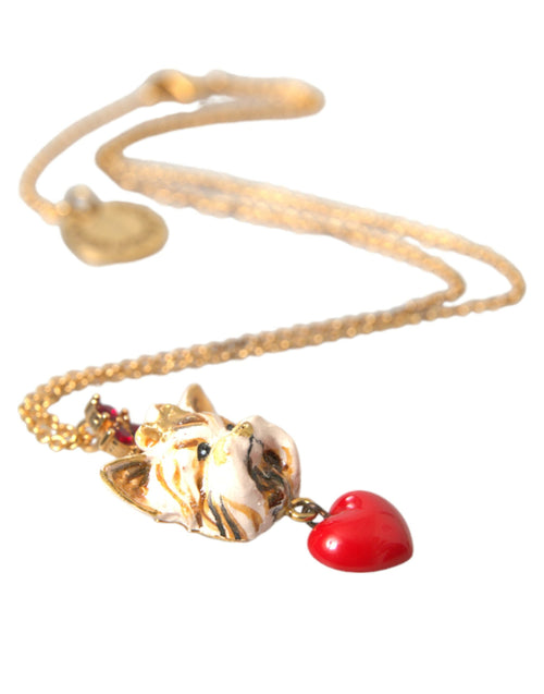 Dolce & Gabbana Gold Brass Chain Dog Heart Pendant Charm Necklace - ClickThatClicks 