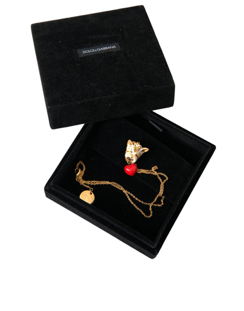 Dolce & Gabbana Gold Brass Chain Dog Heart Pendant Charm Necklace - ClickThatClicks 
