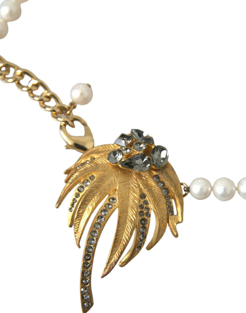 Dolce & Gabbana Gold Brass Crystal Pearl Tree Pendant Charm Necklace - ClickThatClicks 
