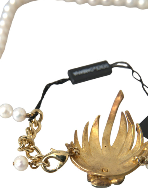 Dolce & Gabbana Gold Brass Crystal Pearl Tree Pendant Charm Necklace - ClickThatClicks 