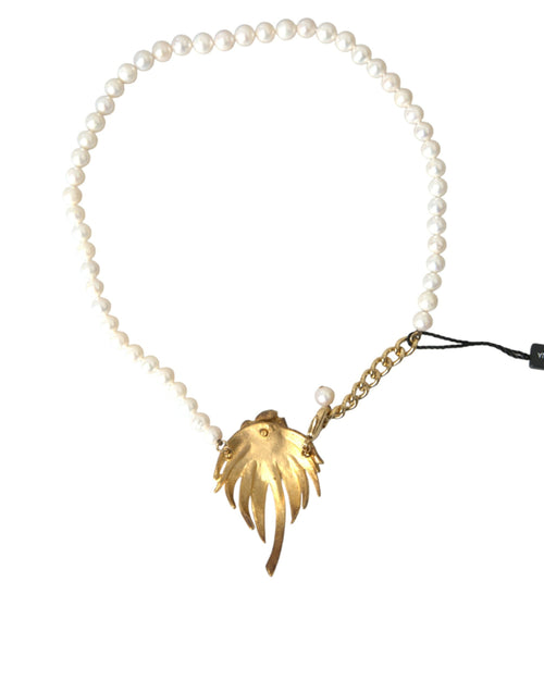 Dolce & Gabbana Gold Brass Crystal Pearl Tree Pendant Charm Necklace - ClickThatClicks 
