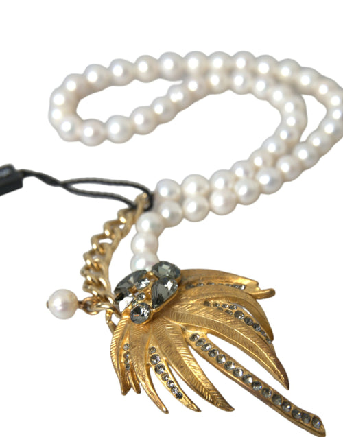 Dolce & Gabbana Gold Brass Crystal Pearl Tree Pendant Charm Necklace - ClickThatClicks 