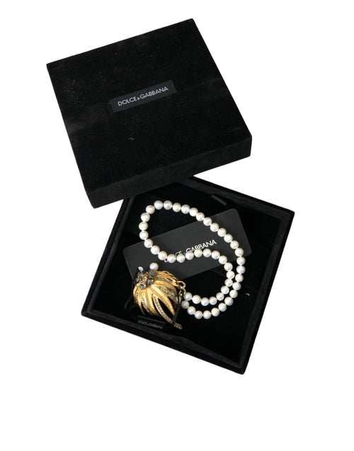 Dolce & Gabbana Gold Brass Crystal Pearl Tree Pendant Charm Necklace - ClickThatClicks 