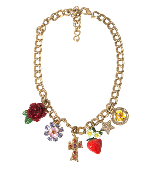 Dolce & Gabbana Gold Chain Rose Cross Strawberry Star Pendant Necklace - ClickThatClicks 