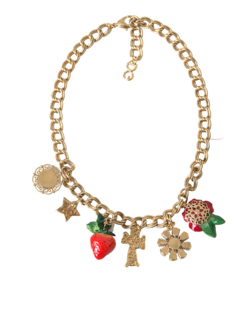 Dolce & Gabbana Gold Chain Rose Cross Strawberry Star Pendant Necklace - ClickThatClicks 