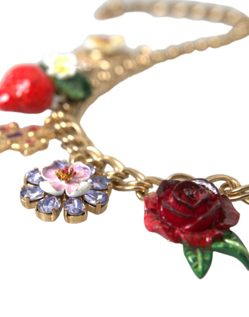 Dolce & Gabbana Gold Chain Rose Cross Strawberry Star Pendant Necklace - ClickThatClicks 