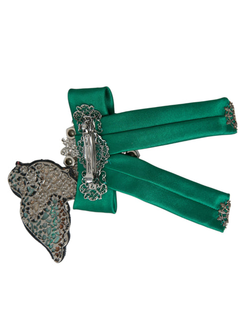 Dolce & Gabbana Green Satin Bird Crystal Women Hair Clip - ClickThatClicks 