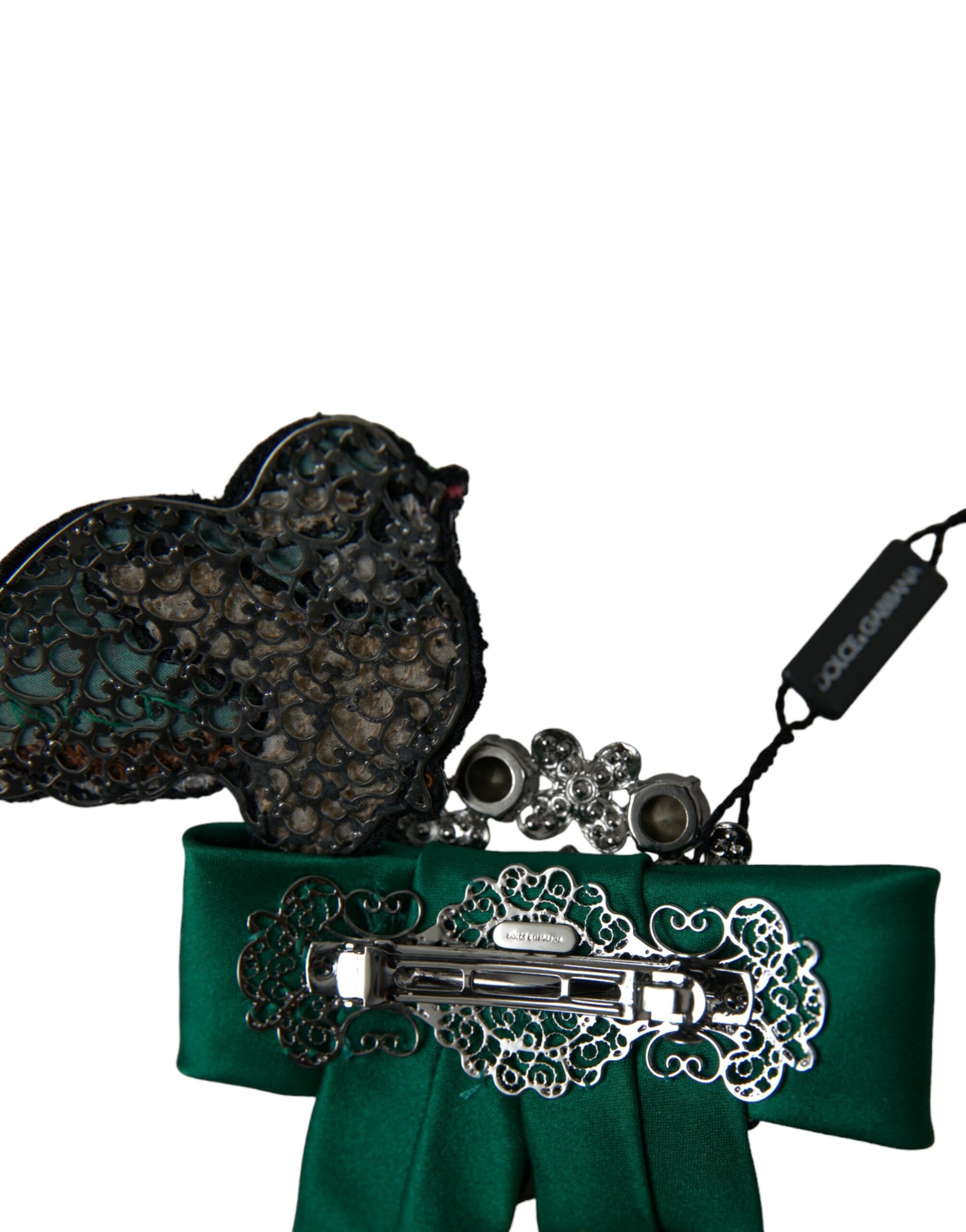 Dolce & Gabbana Green Satin Bird Crystal Women Hair Clip - ClickThatClicks 