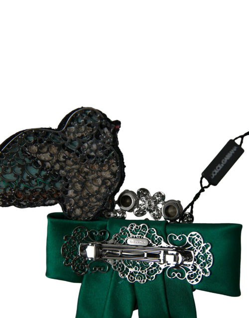 Dolce & Gabbana Green Satin Bird Crystal Women Hair Clip - ClickThatClicks 