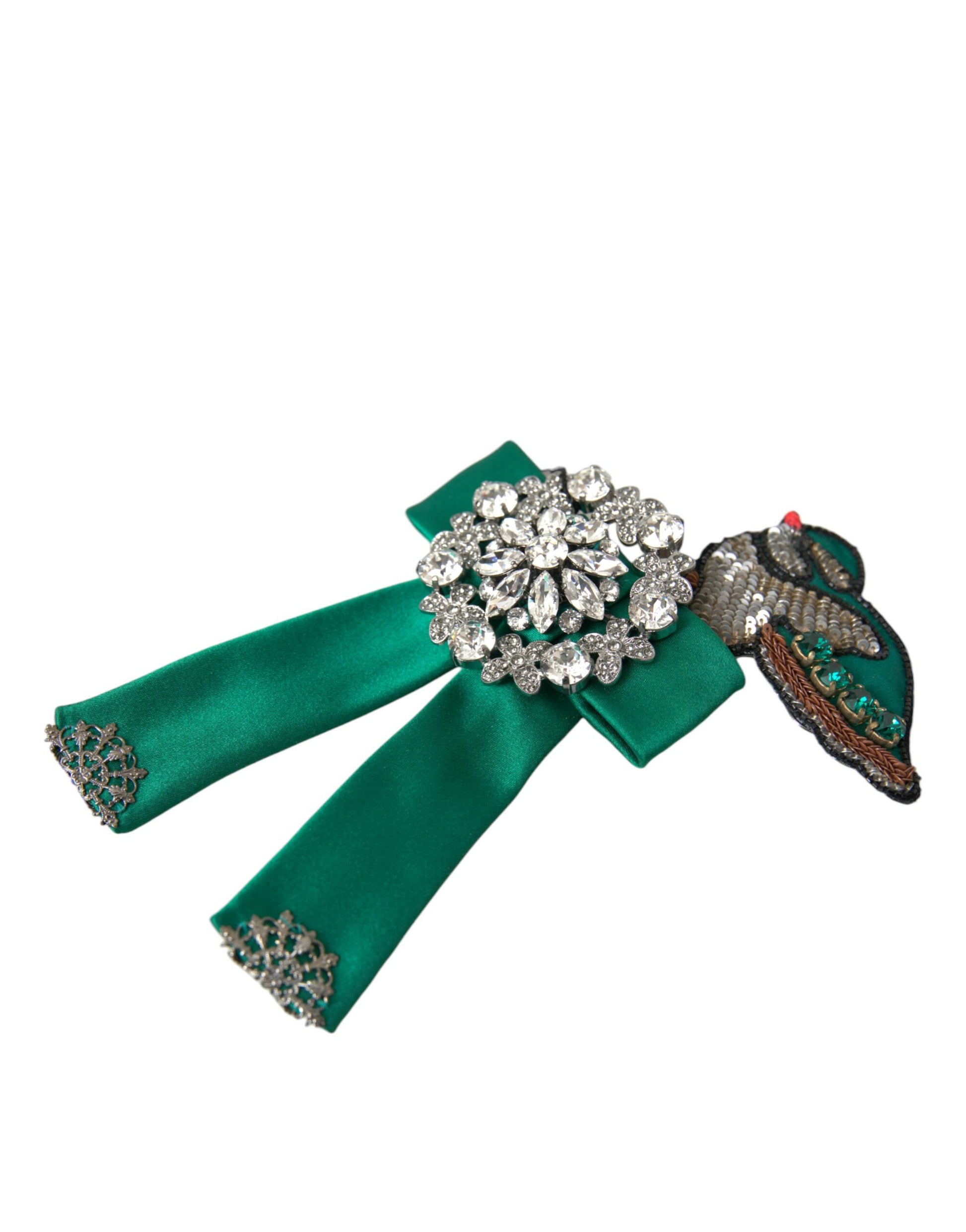 Dolce & Gabbana Green Satin Bird Crystal Women Hair Clip - ClickThatClicks 