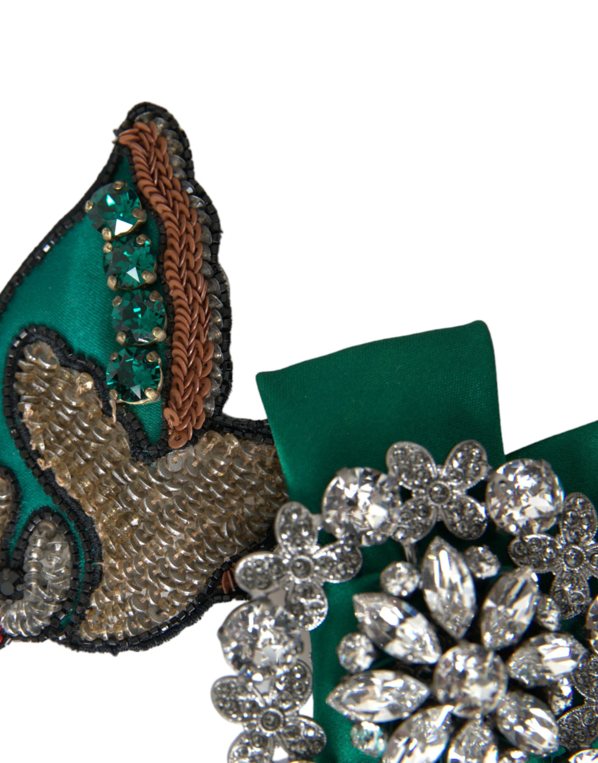 Dolce & Gabbana Green Satin Bird Crystal Women Hair Clip - ClickThatClicks 