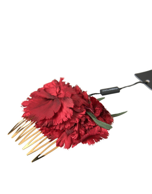 Dolce & Gabbana Red Silk Floral Gold Brass Women Hair Comb - ClickThatClicks 