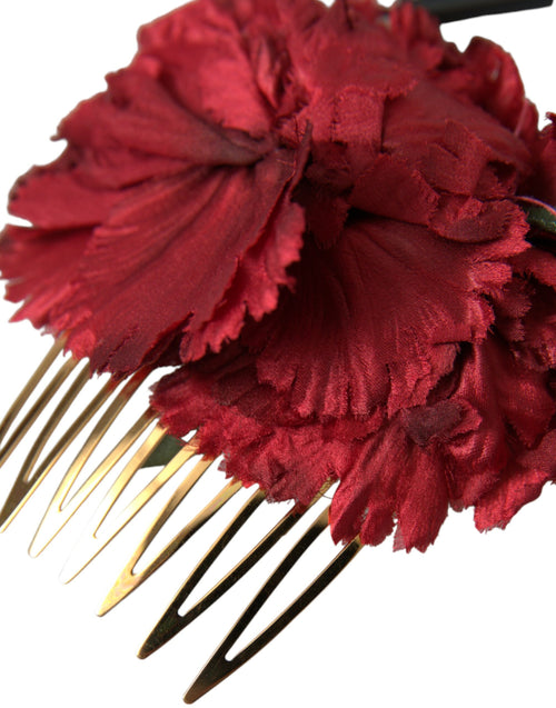 Dolce & Gabbana Red Silk Floral Gold Brass Women Hair Comb - ClickThatClicks 
