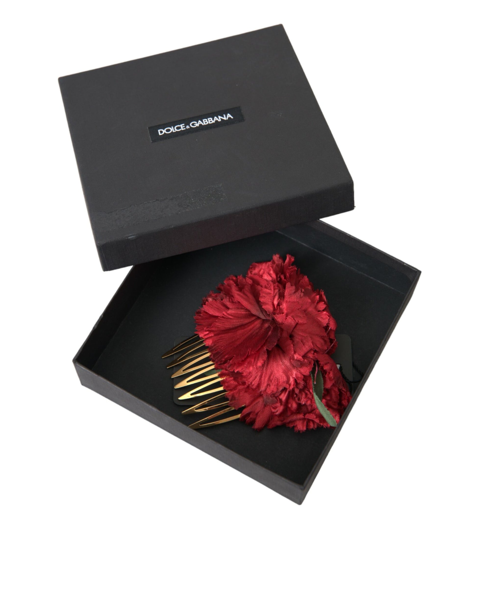 Dolce & Gabbana Red Silk Floral Gold Brass Women Hair Comb - ClickThatClicks 