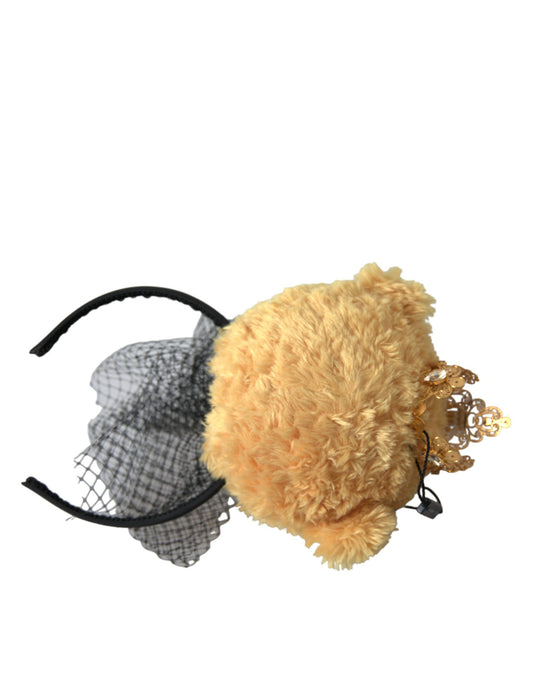 Dolce & Gabbana Brown Teddy Bear Gold Crystal Crown Hair Band Diadem - ClickThatClicks 