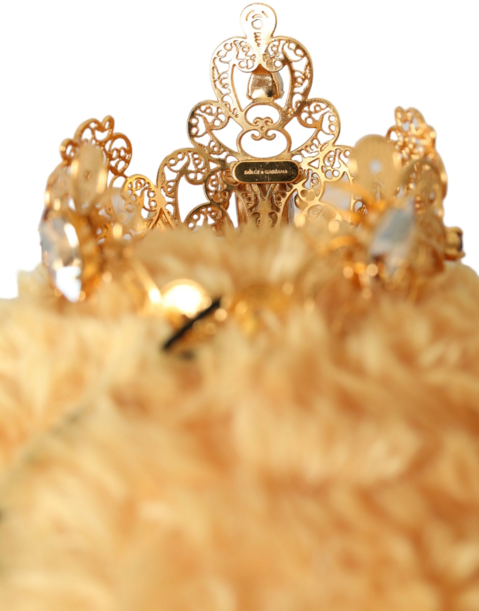 Dolce & Gabbana Brown Teddy Bear Gold Crystal Crown Hair Band Diadem - ClickThatClicks 