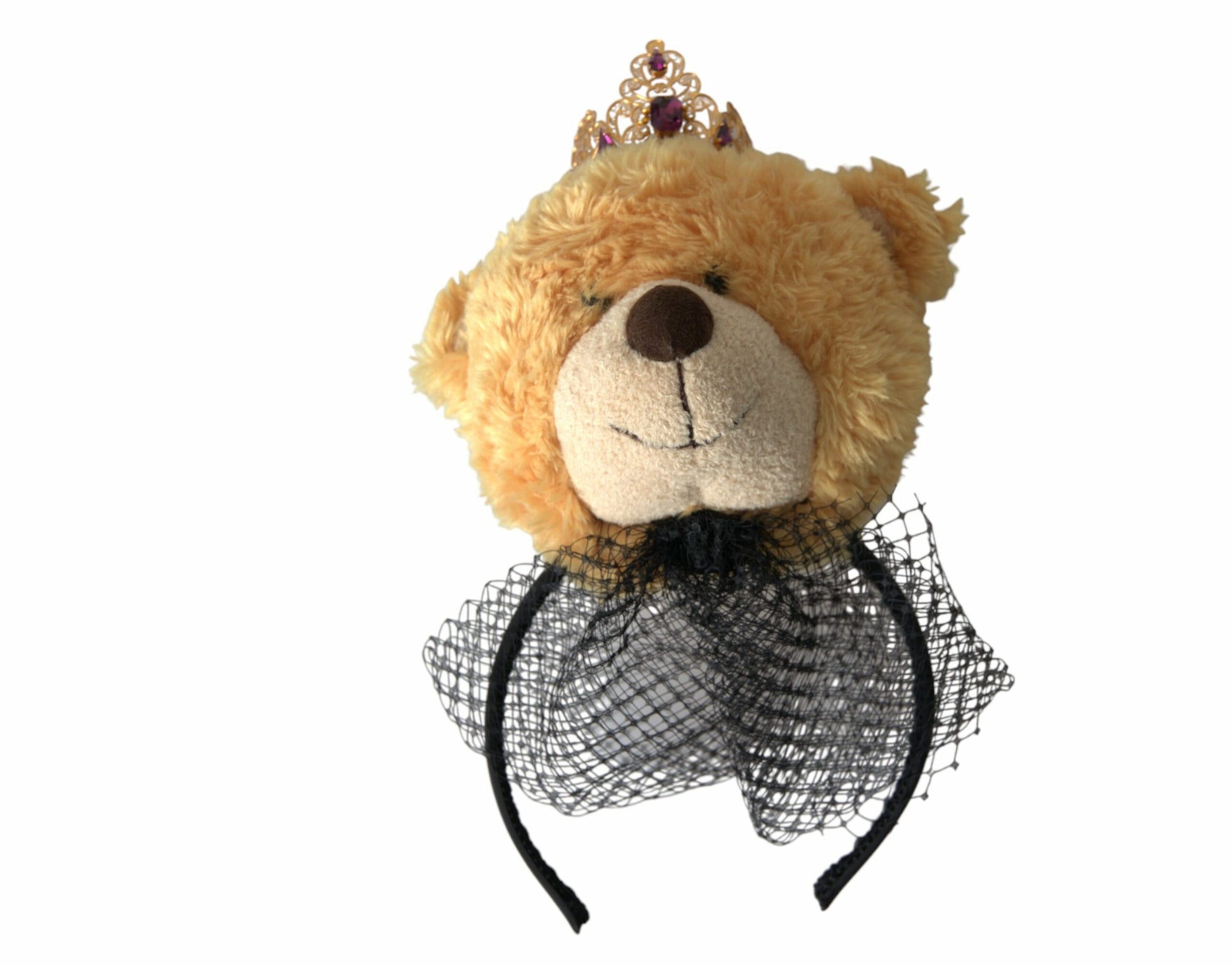 Dolce & Gabbana Brown Teddy Bear Gold Crystal Crown Hair Band Diadem - ClickThatClicks 