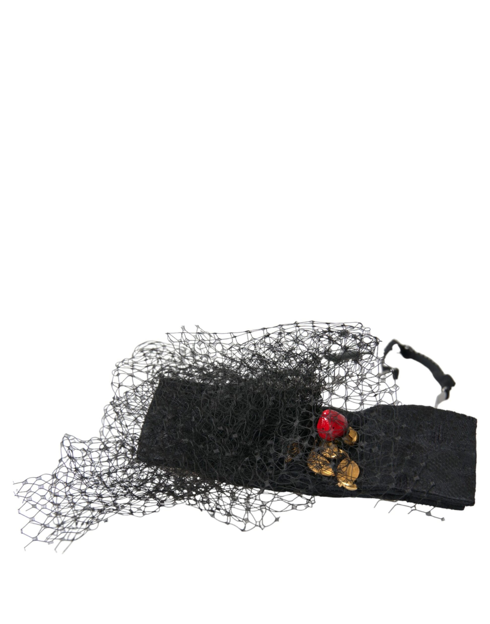 Dolce & Gabbana Black Strawberry Sicily Crystal Mesh Net Headband Diadem - ClickThatClicks 