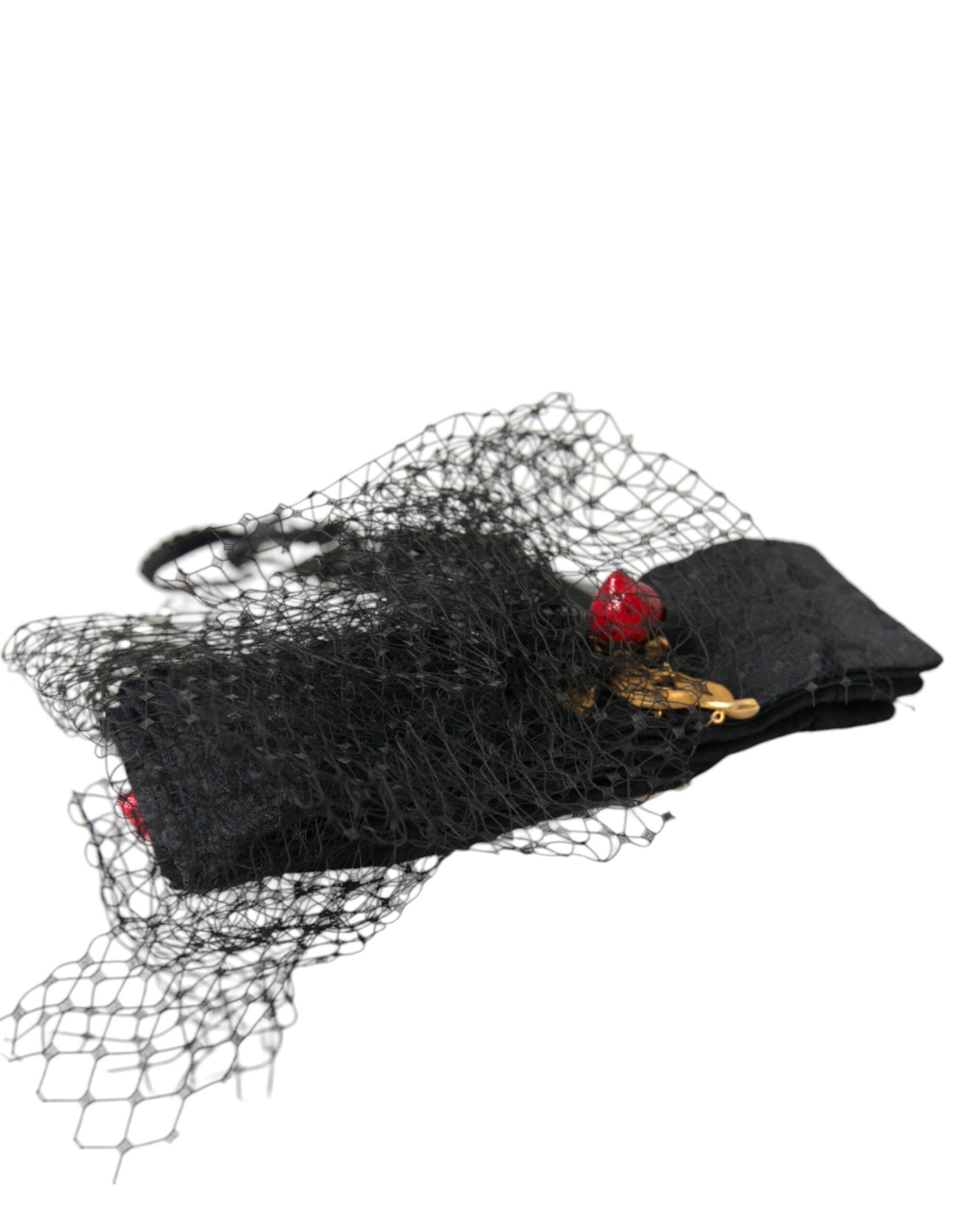 Dolce & Gabbana Black Strawberry Sicily Crystal Mesh Net Headband Diadem - ClickThatClicks 