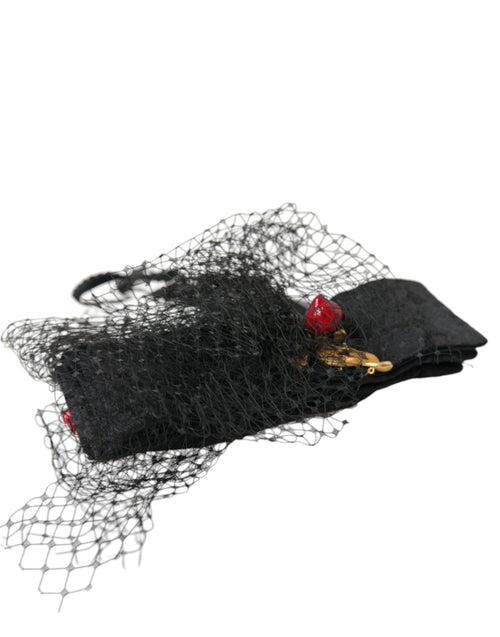 Dolce & Gabbana Black Strawberry Sicily Crystal Mesh Net Headband Diadem - ClickThatClicks 