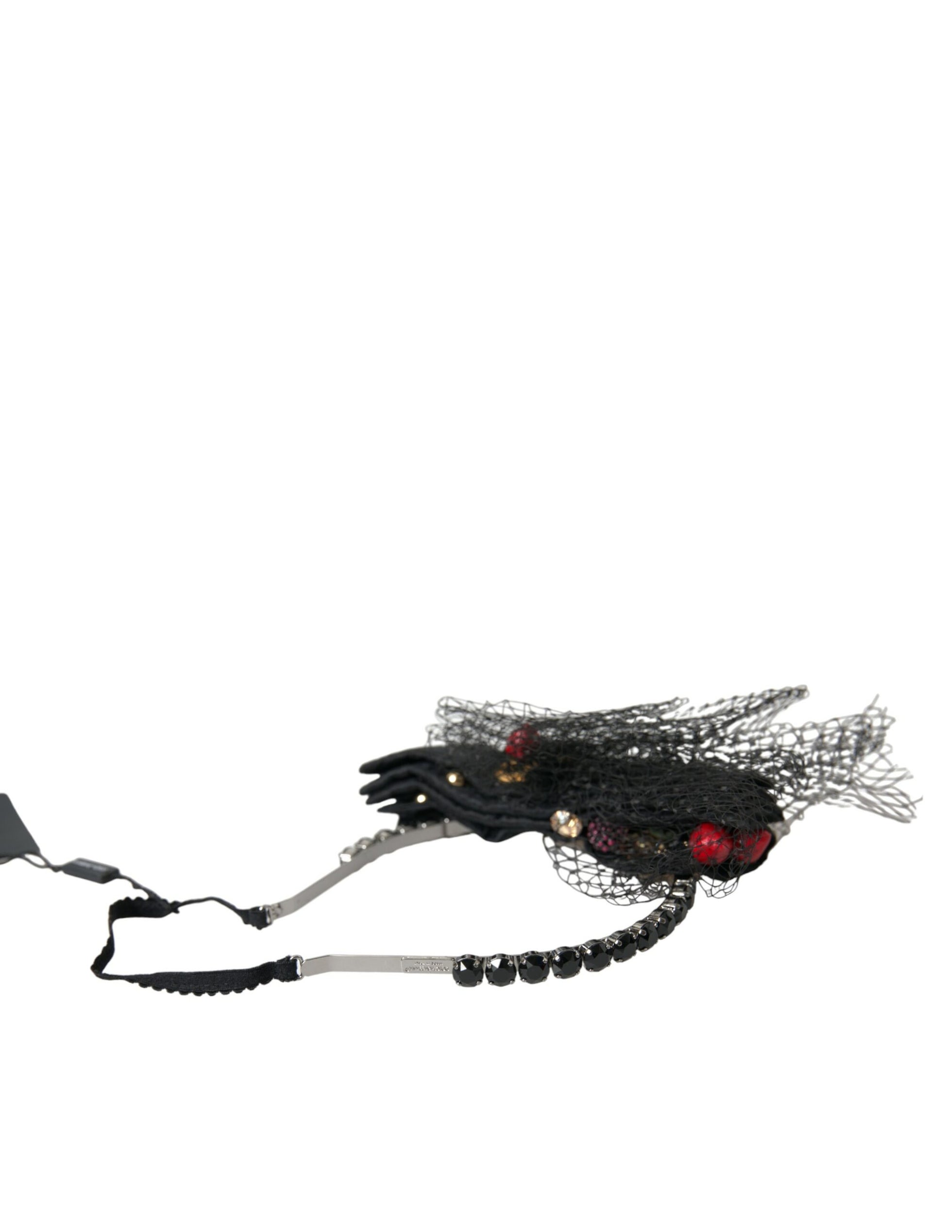 Dolce & Gabbana Black Strawberry Sicily Crystal Mesh Net Headband Diadem - ClickThatClicks 