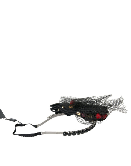 Dolce & Gabbana Black Strawberry Sicily Crystal Mesh Net Headband Diadem - ClickThatClicks 