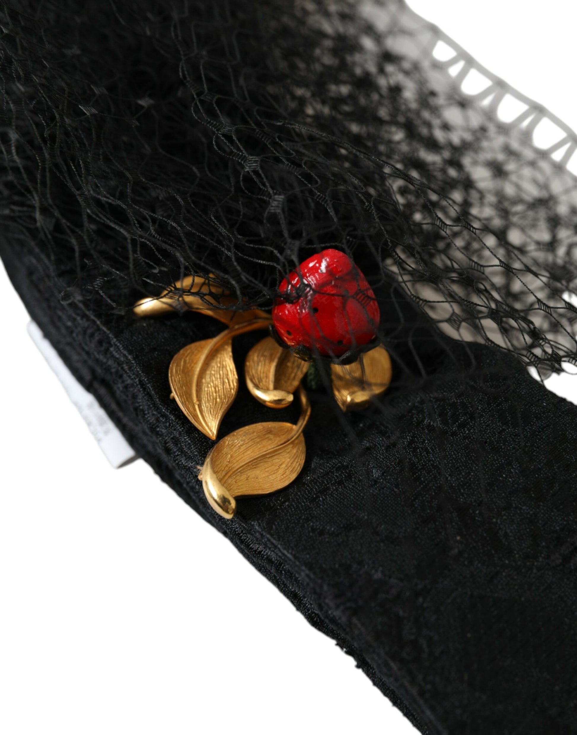 Dolce & Gabbana Black Strawberry Sicily Crystal Mesh Net Headband Diadem - ClickThatClicks 