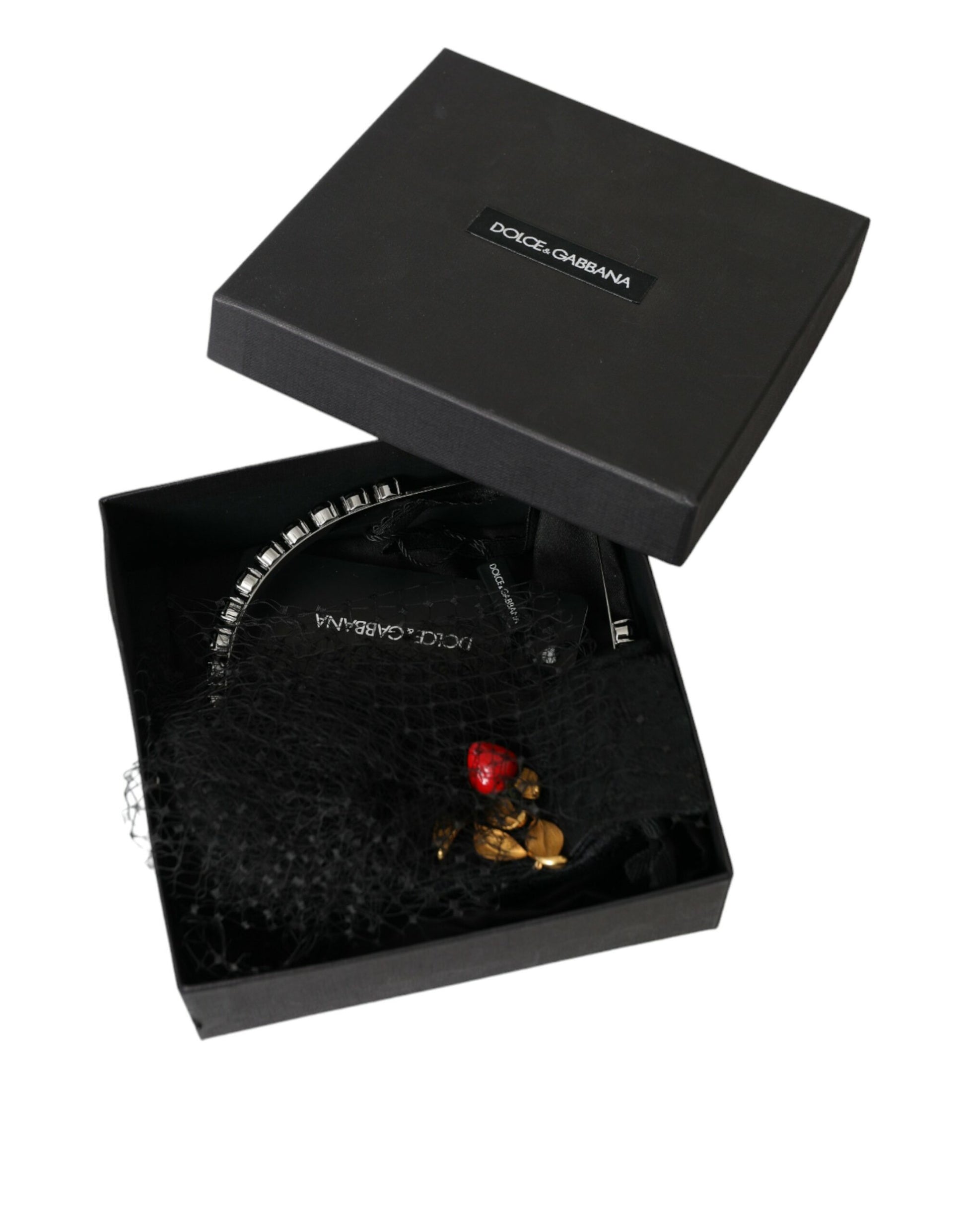 Dolce & Gabbana Black Strawberry Sicily Crystal Mesh Net Headband Diadem - ClickThatClicks 