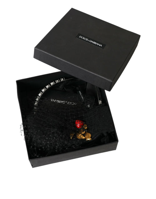Dolce & Gabbana Black Strawberry Sicily Crystal Mesh Net Headband Diadem - ClickThatClicks 