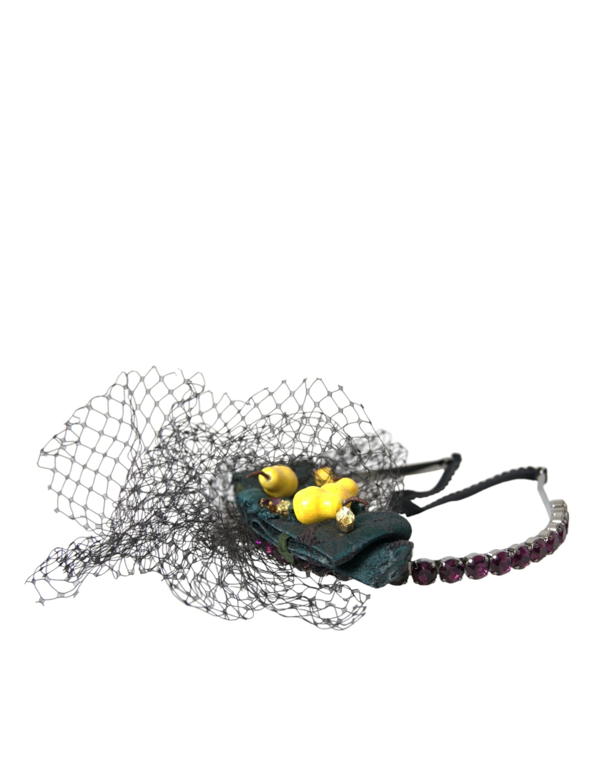 Dolce & Gabbana Black Lemons Sicily Purple Crystal Net Headband Diadem - ClickThatClicks 